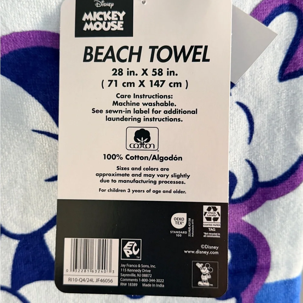 Disney Mickey Mouse Minnie Mouse‎ Beach Towel 100% Cotton 28x58 NWT